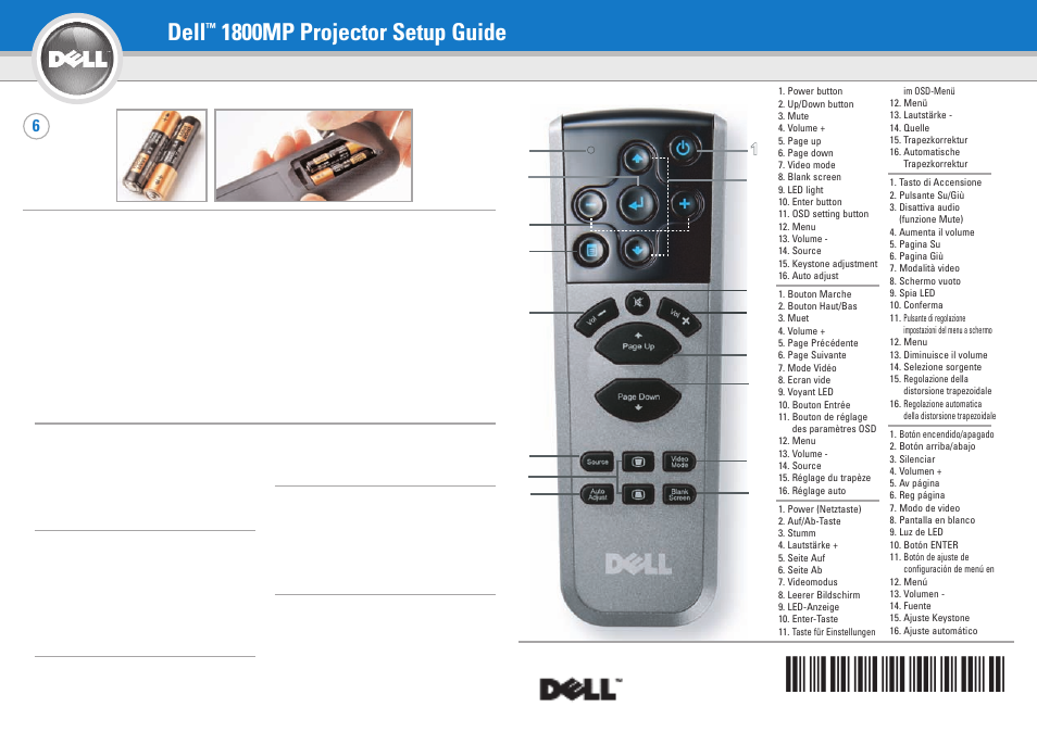 Dell, 1800mp projector setup guide | Dell 1800MP Projector User Manual | Page 2 / 2