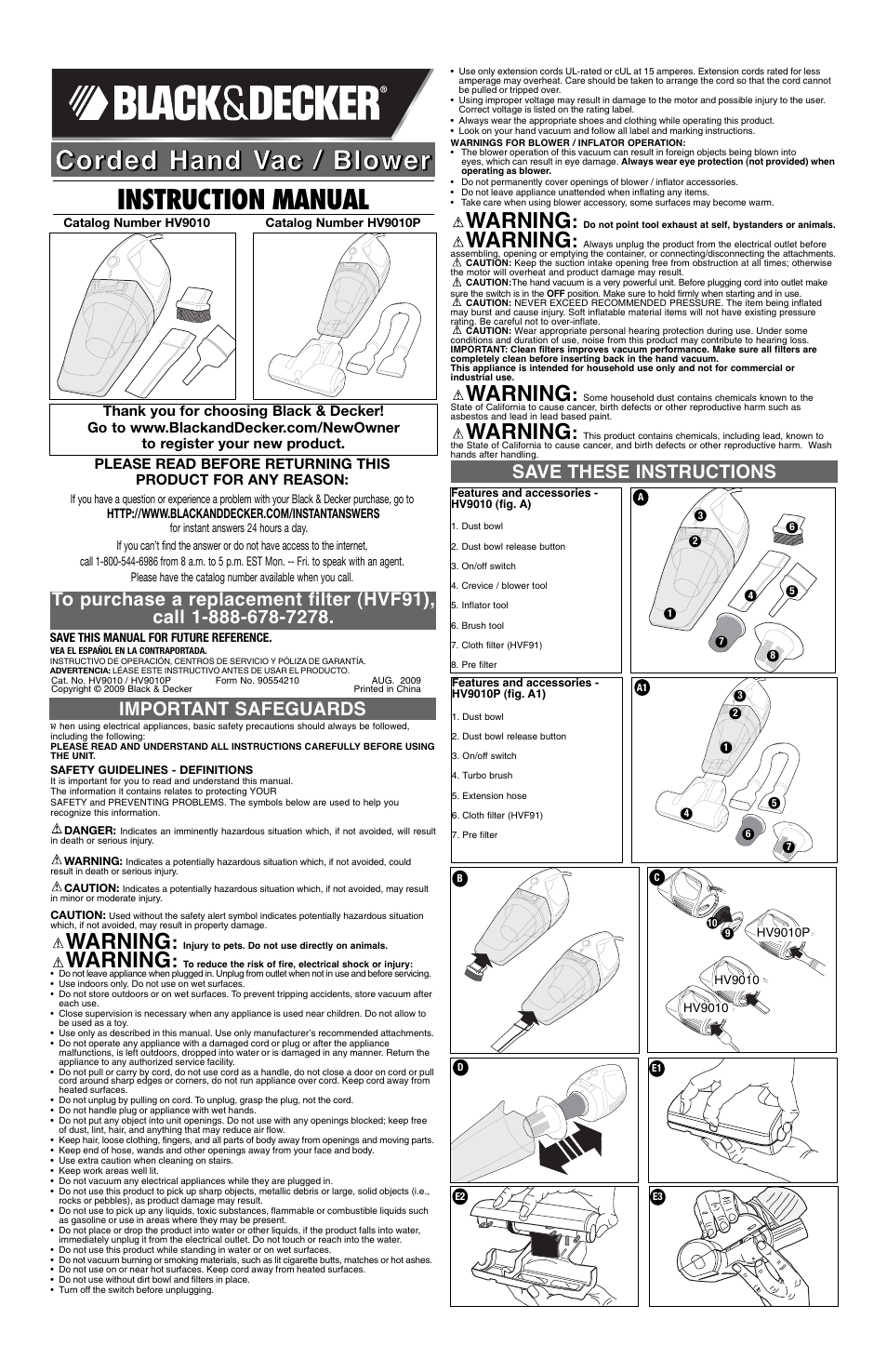 Black & Decker HV9010P User Manual | 6 pages
