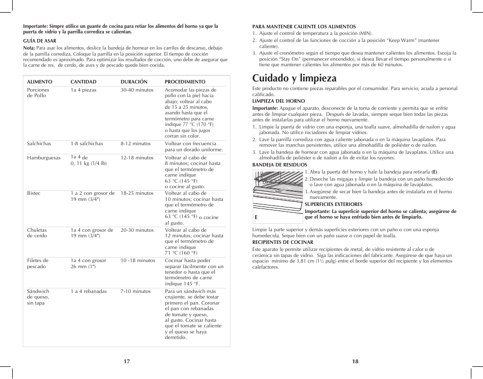 Cuidado y limpieza | Black & Decker TRO4070 User Manual | Page 10 / 19