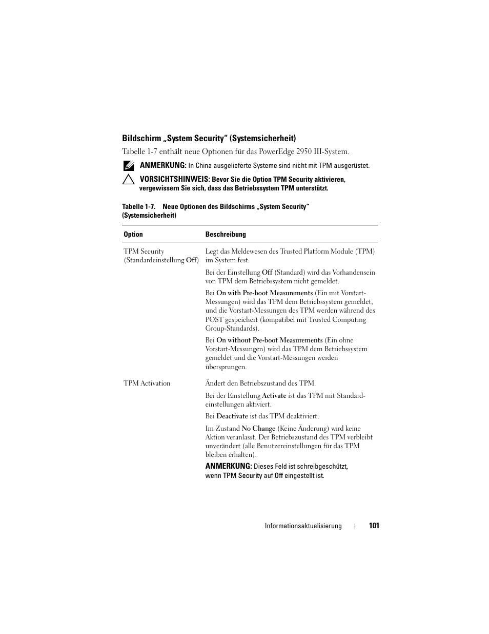 Bildschirm „system security“ (systemsicherheit) | Dell POWEREDGE 2950 User Manual | Page 101 / 186