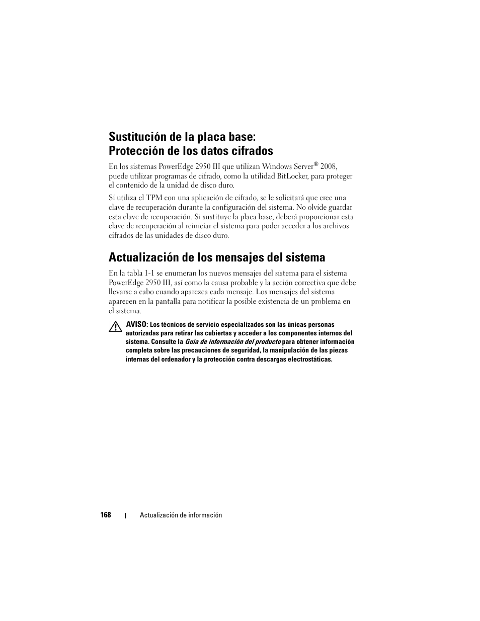 Actualización de los mensajes del sistema | Dell POWEREDGE 2950 User Manual | Page 168 / 186