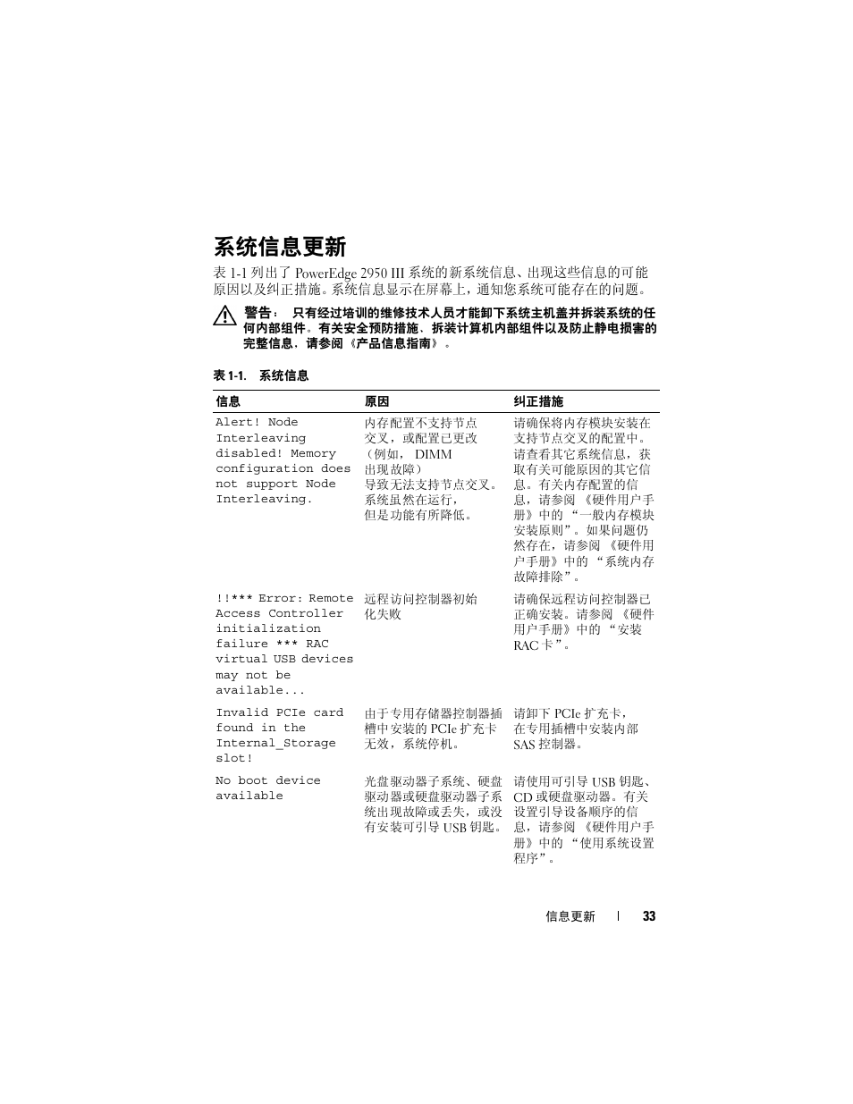 系统信息更新 | Dell POWEREDGE 2950 User Manual | Page 33 / 186