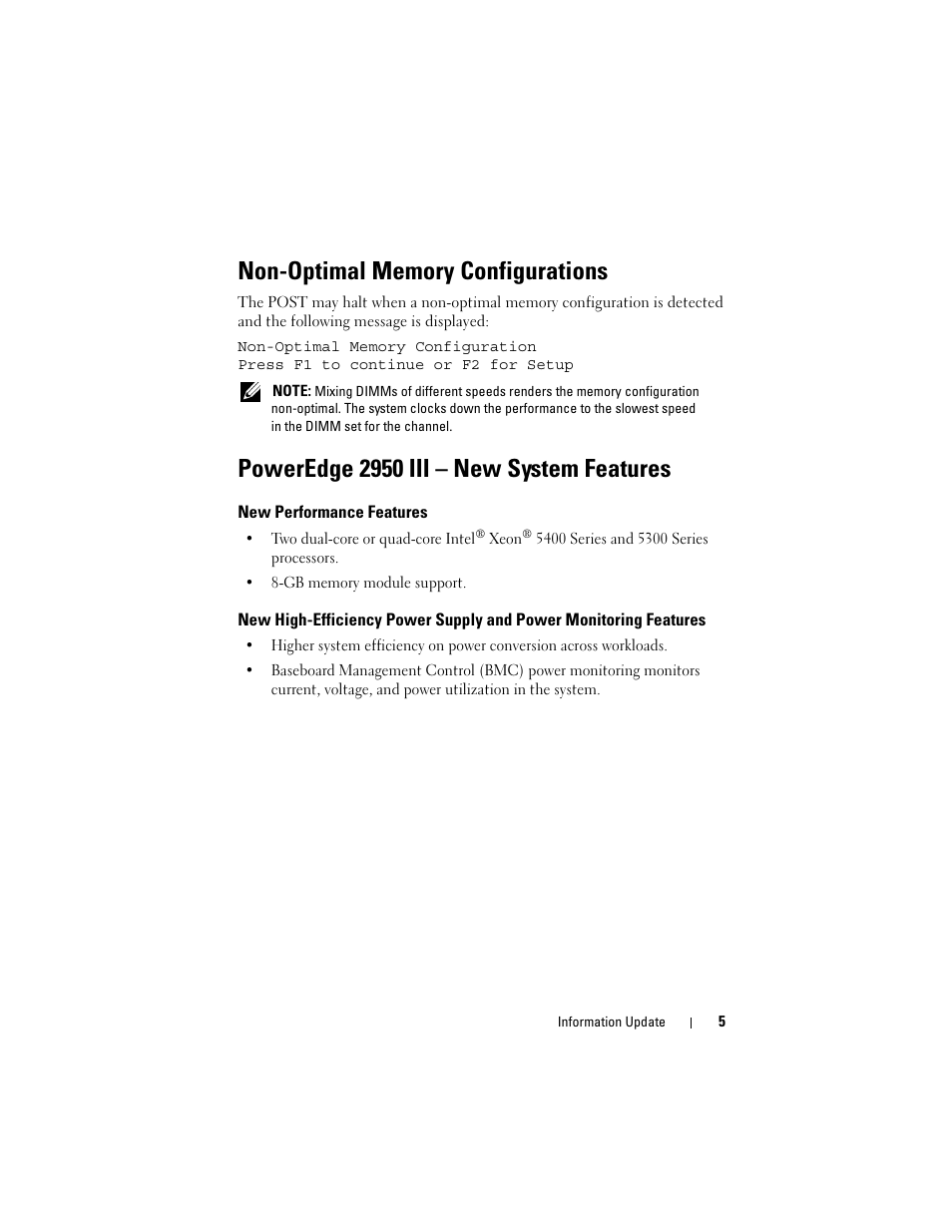 Non-optimal memory configurations, Poweredge 2950 iii - new system features, New performance features | Poweredge 2950 iii – new system features | Dell POWEREDGE 2950 User Manual | Page 5 / 186