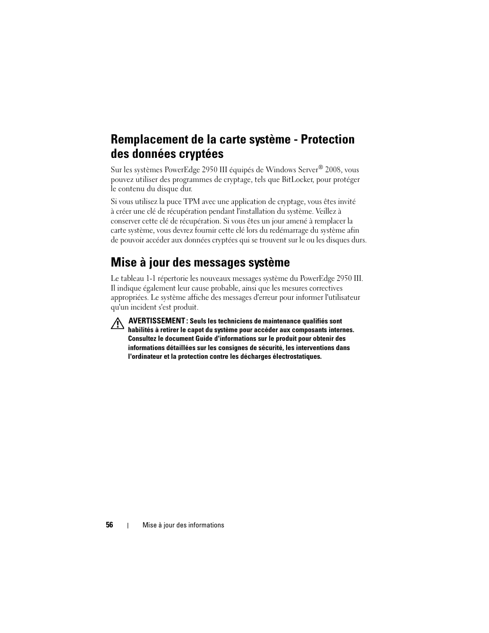 Mise à jour des messages système | Dell POWEREDGE 2950 User Manual | Page 56 / 186