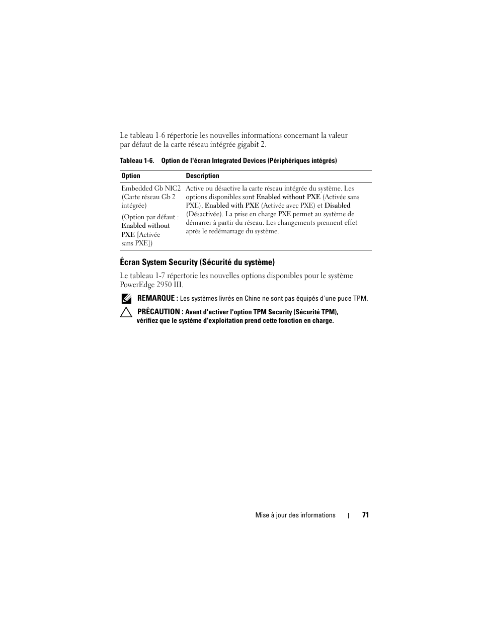 Écran system security (sécurité du système) | Dell POWEREDGE 2950 User Manual | Page 71 / 186