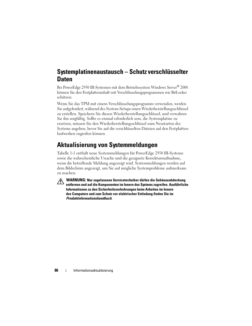 Aktualisierung von systemmeldungen | Dell POWEREDGE 2950 User Manual | Page 86 / 186