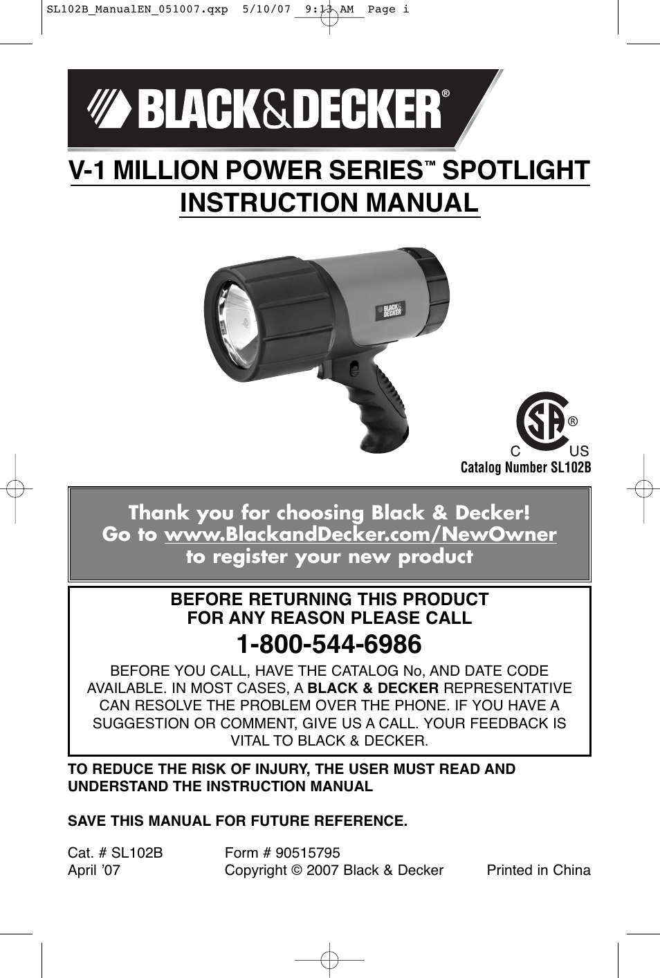 Black & Decker Power Series 90515795 User Manual | 8 pages