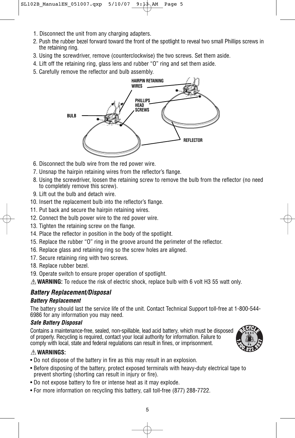 Battery replacement/disposal | Black & Decker Power Series 90515795 User Manual | Page 6 / 8