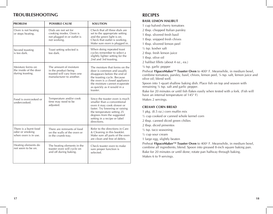Troubleshooting, Recipes | Black & Decker TROS1500B User Manual | Page 10 / 23