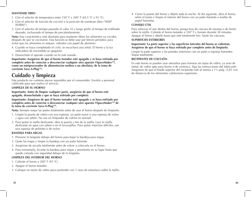 Cuidado y limpieza | Black & Decker TROS1500B User Manual | Page 19 / 23