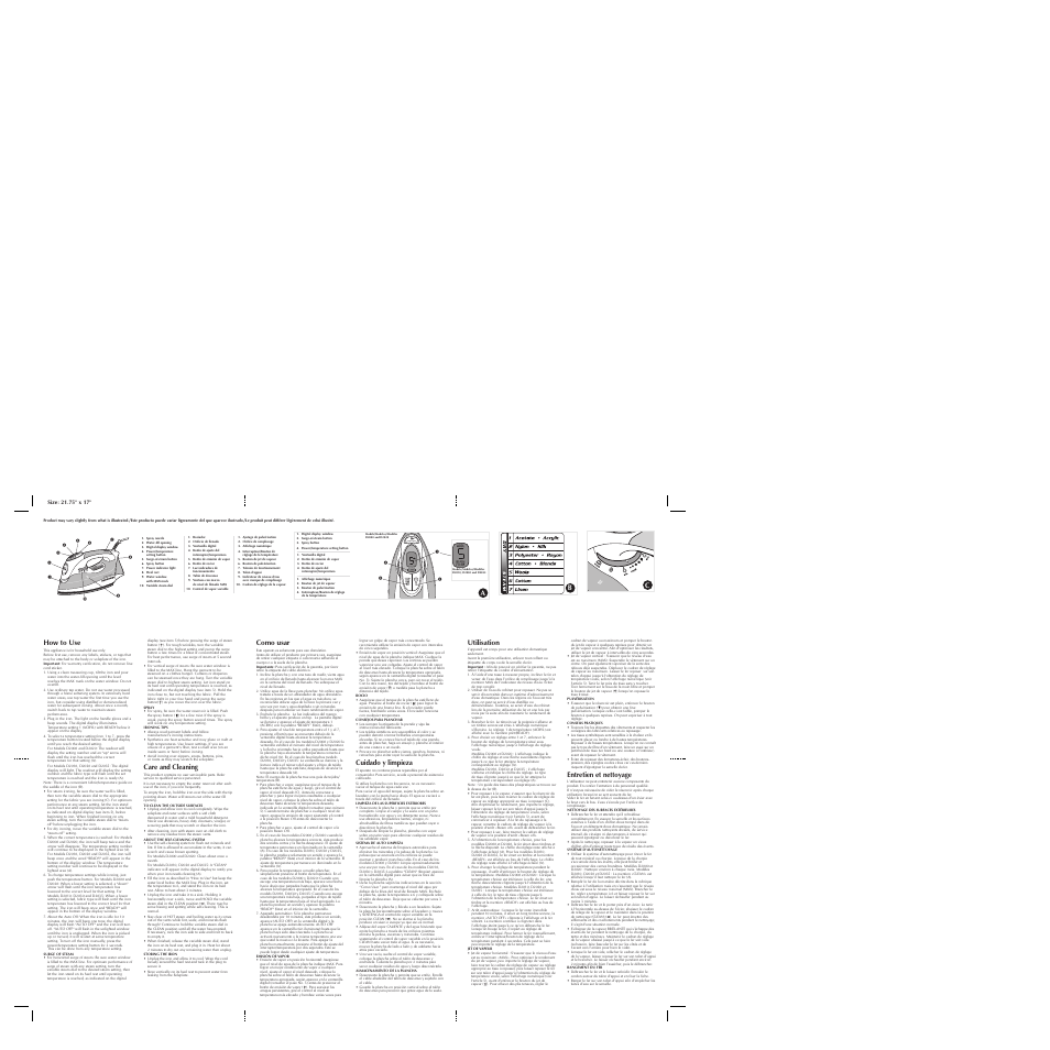 Clean, How to use, Care and cleaning | Utilisation, Entretien et nettoyage, Ba c, Como usar, Cuidado y limpieza | Black & Decker DIGITAL ADVANTAGE D2000 User Manual | Page 2 / 2