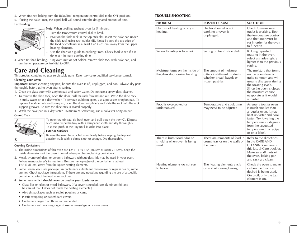 Care and cleaning | Black & Decker TRO390B User Manual | Page 4 / 17