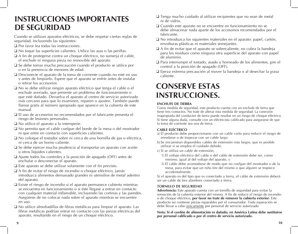 Instrucciones importantes de seguridad, Conserve estas instrucciones | Black & Decker TRO390B User Manual | Page 6 / 17