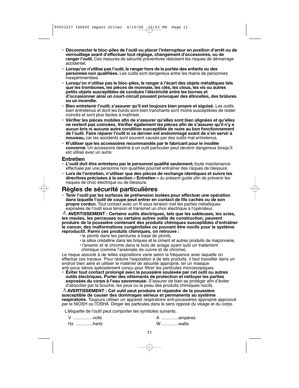 Règles de sécurité particulières | Black & Decker 90503227 User Manual | Page 11 / 28