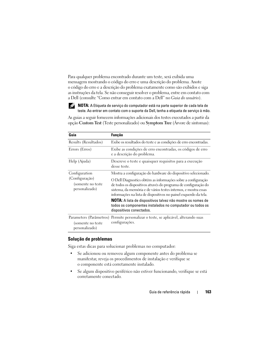 Solução de problemas | Dell Precision T7400 (Late 2007) User Manual | Page 163 / 252