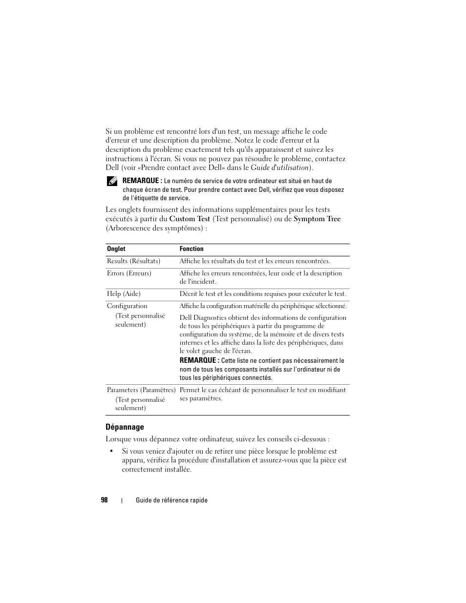Dépannage | Dell Precision T7400 (Late 2007) User Manual | Page 98 / 252