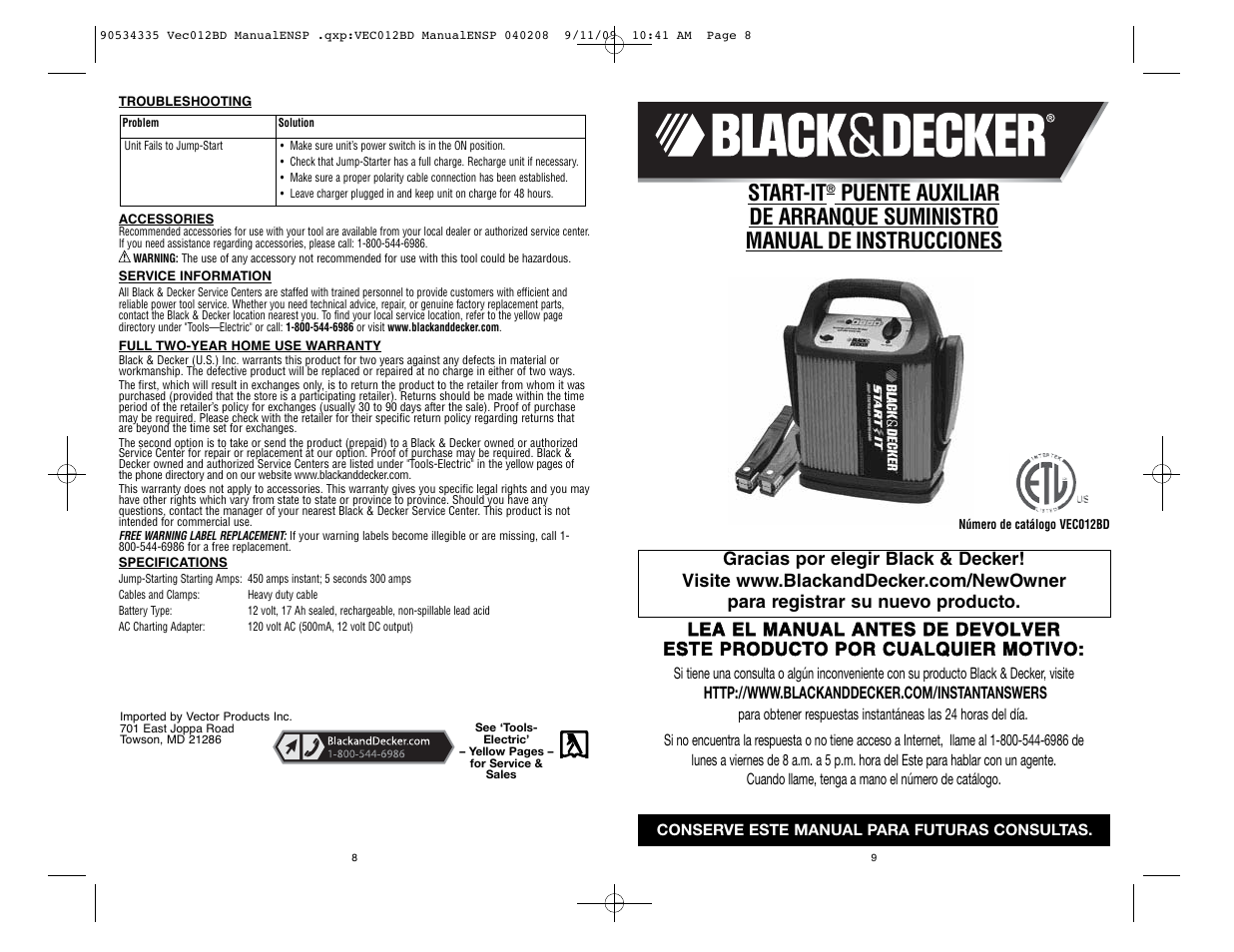 Start-it | Black & Decker Start-It VEC012BD User Manual | Page 5 / 10