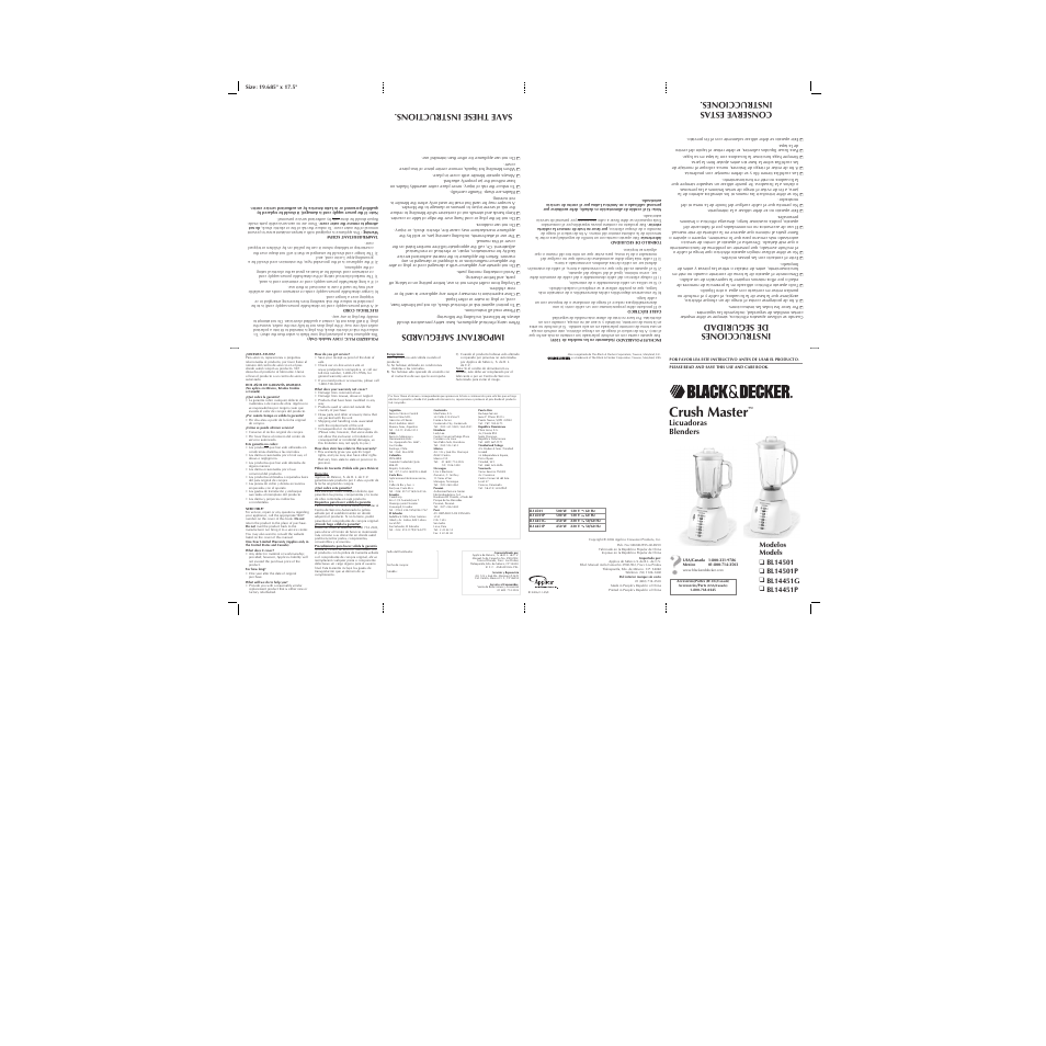 Black & Decker CRUSH MASTER BL14501P User Manual | 2 pages