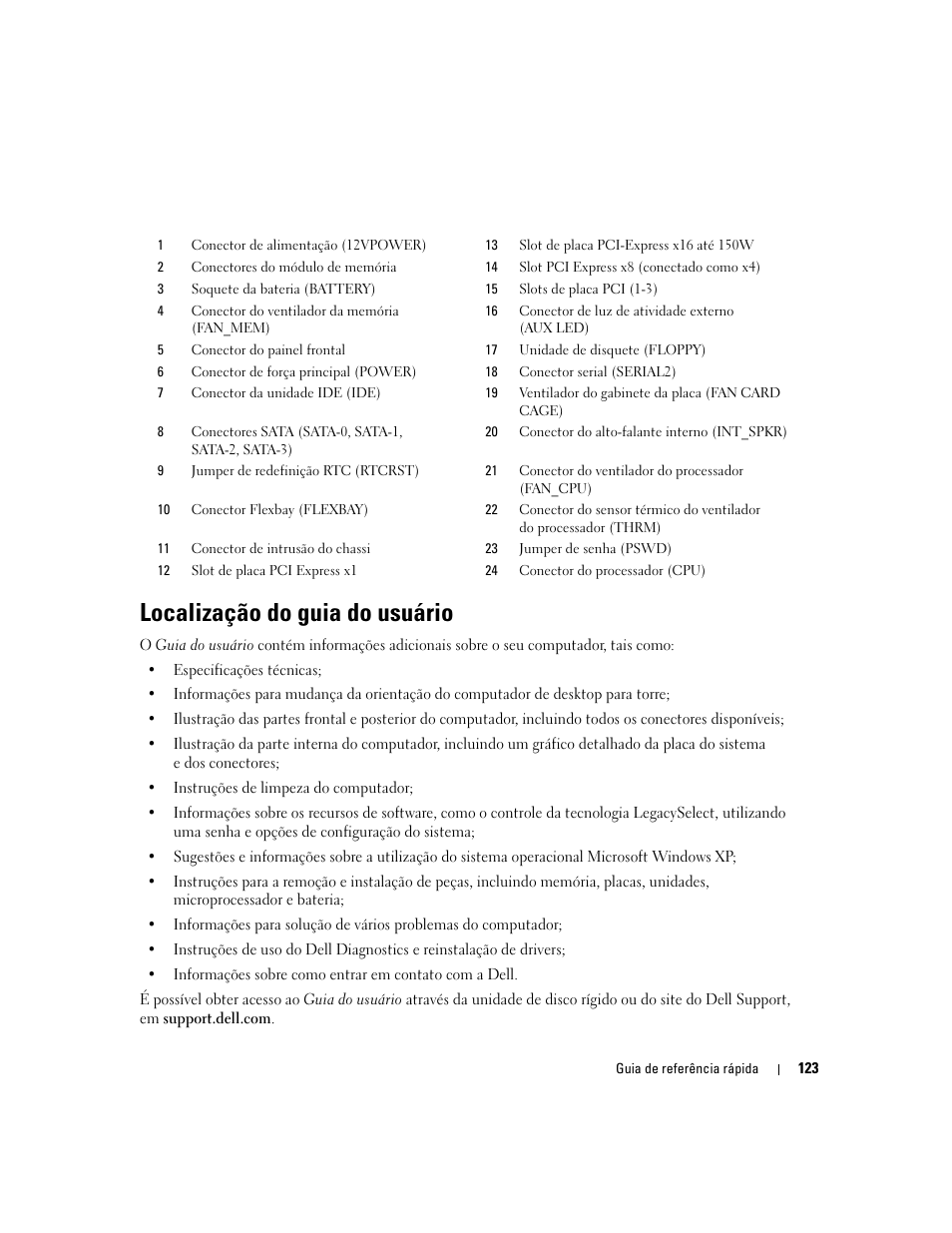 Localização do guia do usuário | Dell Precision 390 User Manual | Page 123 / 190