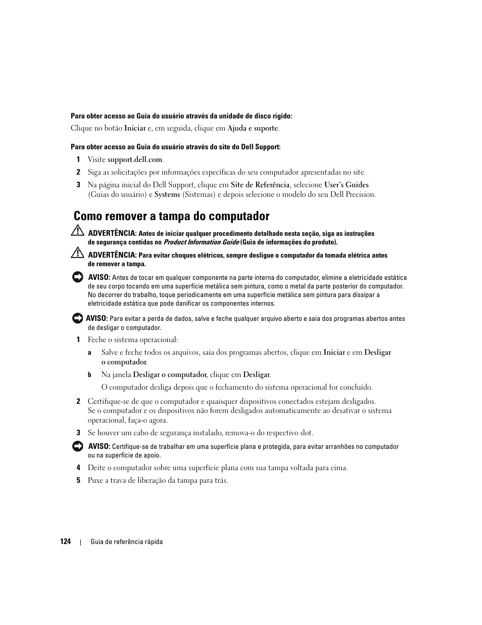 Como remover a tampa do computador | Dell Precision 390 User Manual | Page 124 / 190