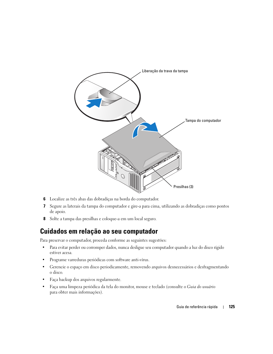 Cuidados em relação ao seu computador | Dell Precision 390 User Manual | Page 125 / 190