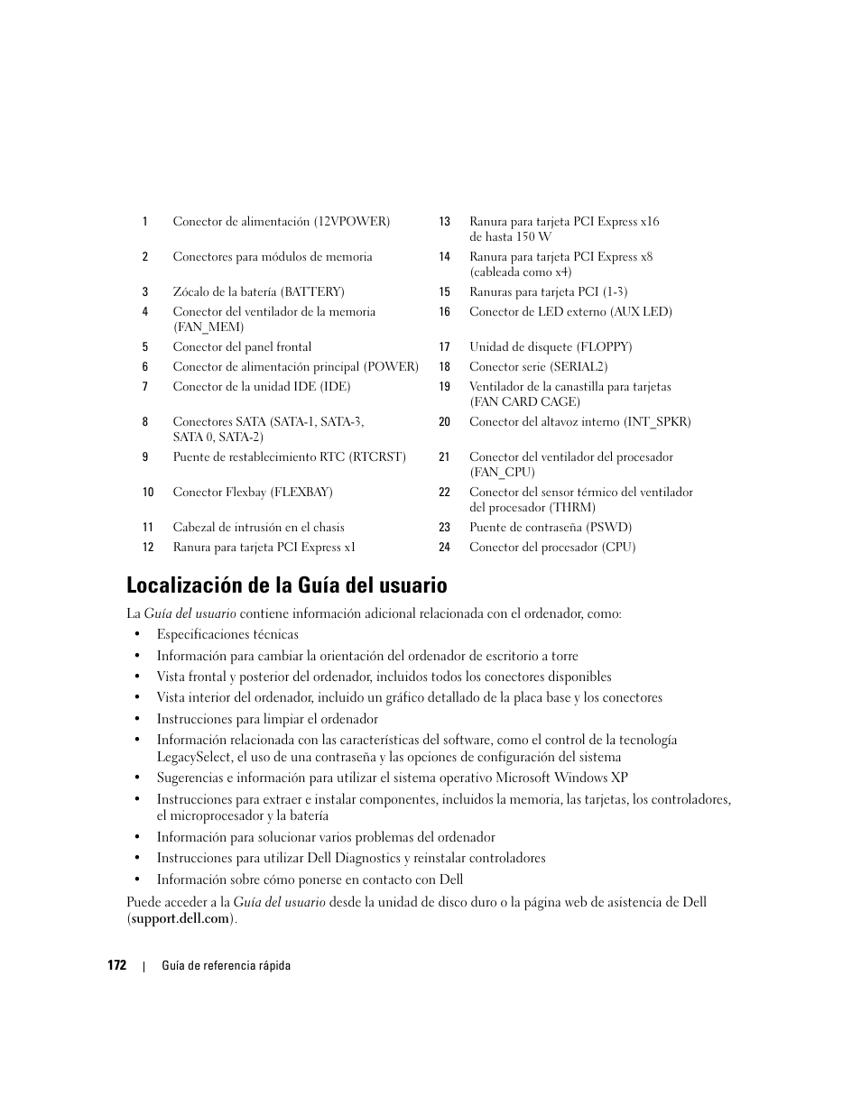 Localización de la guía del usuario | Dell Precision 390 User Manual | Page 172 / 190