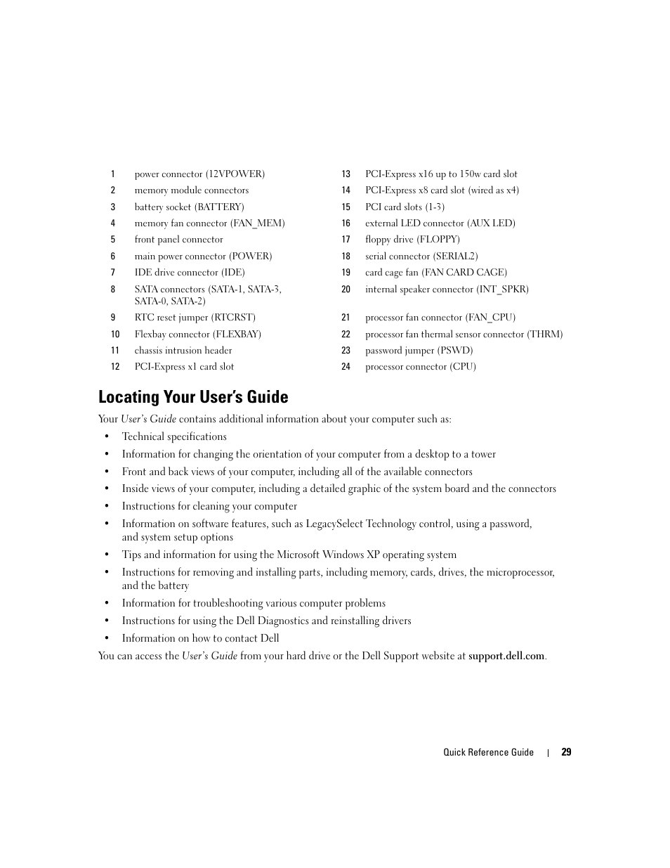 Locating your user’s guide | Dell Precision 390 User Manual | Page 29 / 190