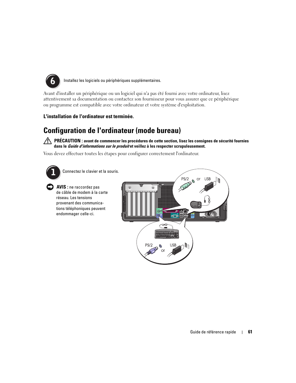 Configuration de l'ordinateur (mode bureau) | Dell Precision 390 User Manual | Page 61 / 190