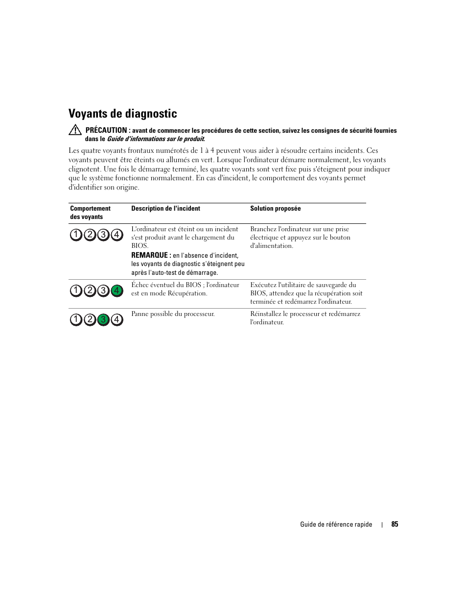 Voyants de diagnostic | Dell Precision 390 User Manual | Page 85 / 190