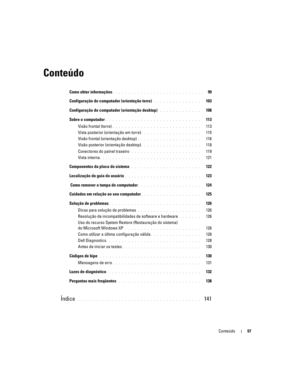 Conteúdo, Índice | Dell Precision 390 User Manual | Page 97 / 190