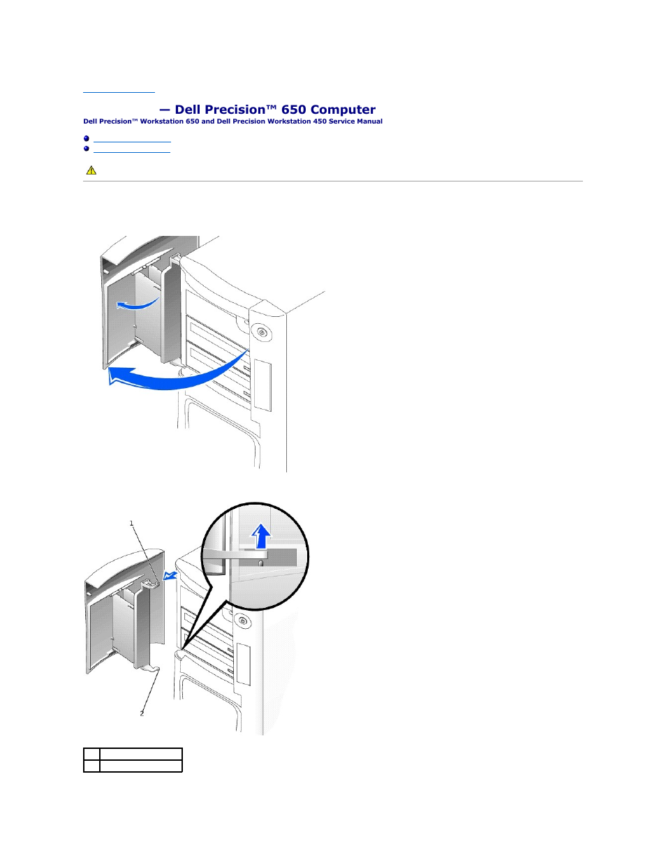 Drive door — dell precision™ 650 computer, Removing the drive door | Dell Precision 650 User Manual | Page 28 / 68