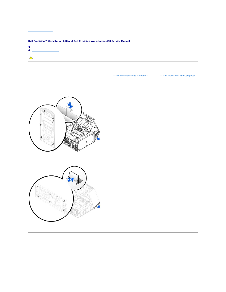 Front panel, Removing the front panel, Replacing the front panel | Dell Precision 650 User Manual | Page 33 / 68