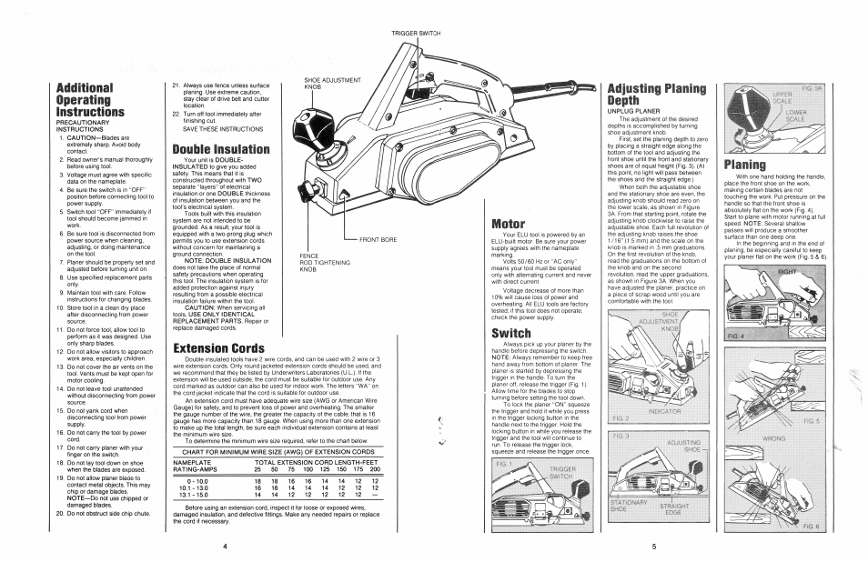 Additional, Operating, Instructions | Double insulation, Extension cords, Switch, Fv'x m, Additional operating instructions | Black & Decker ELU 3375 User Manual | Page 4 / 4