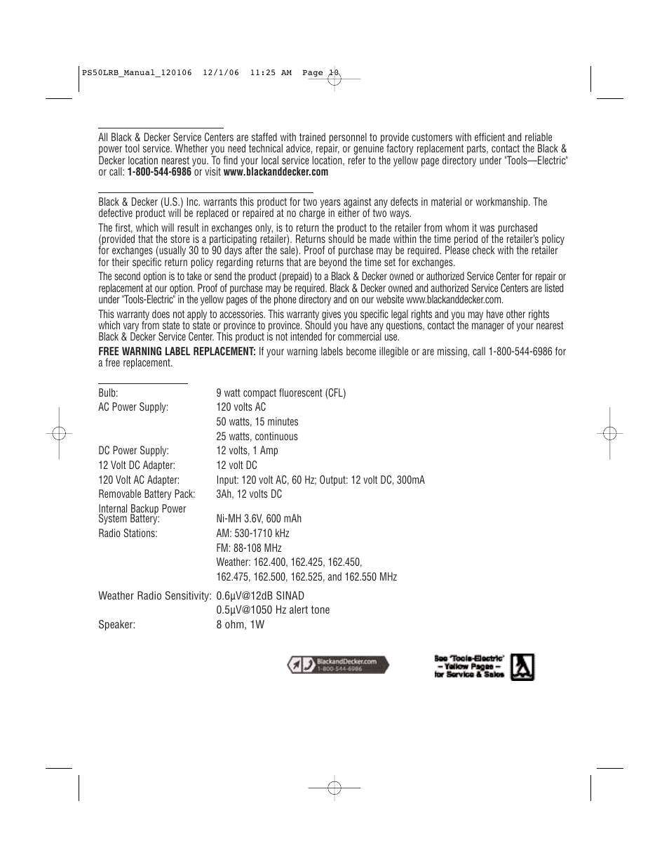 Black & Decker PS50LRB User Manual | Page 11 / 11