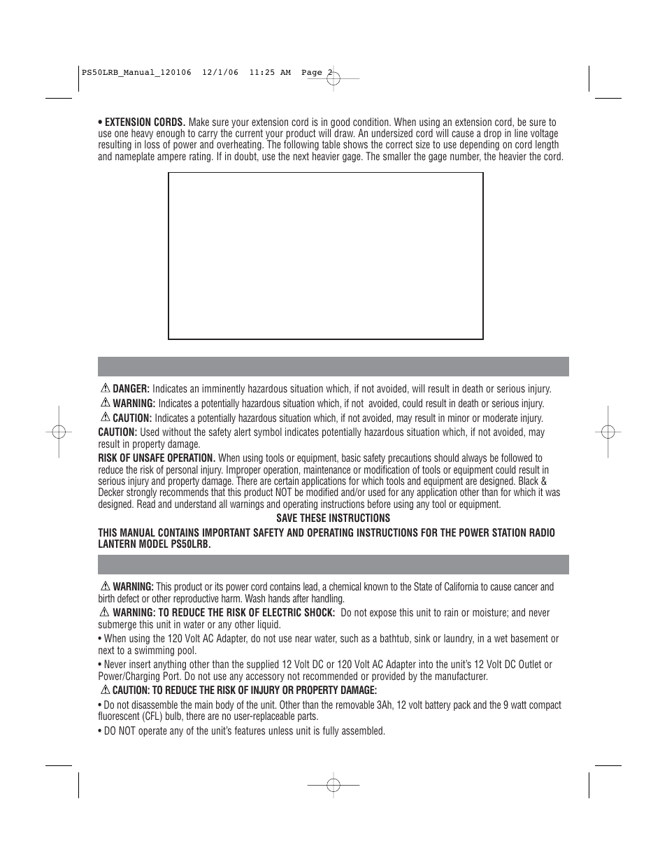 Safety guidelines / definitions, Important safety instructions | Black & Decker PS50LRB User Manual | Page 3 / 11