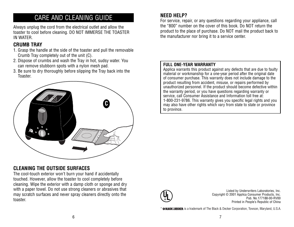 Care and cleaning guide | Black & Decker MGD110 User Manual | Page 4 / 4