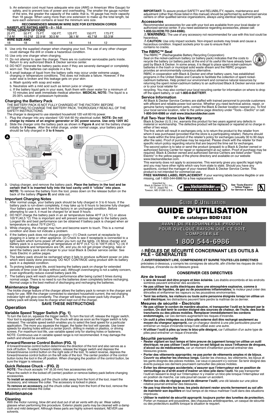 Guide d’utilisation, D’’ ’’ u u u u | Black & Decker 5106173-00 User Manual | Page 2 / 6