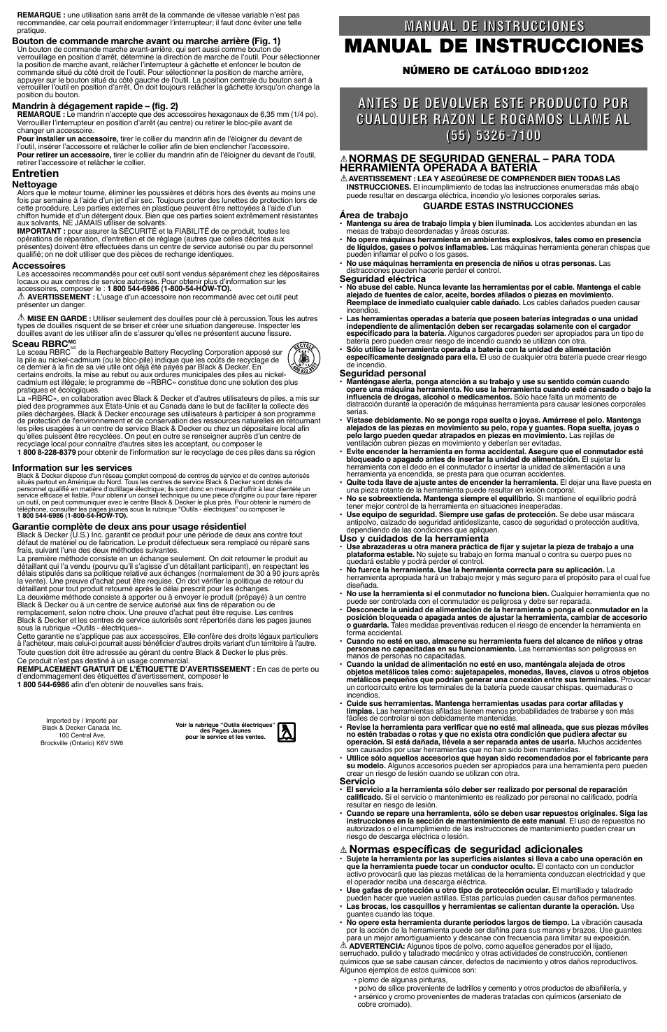 Manual de instrucciones | Black & Decker 5106173-00 User Manual | Page 4 / 6