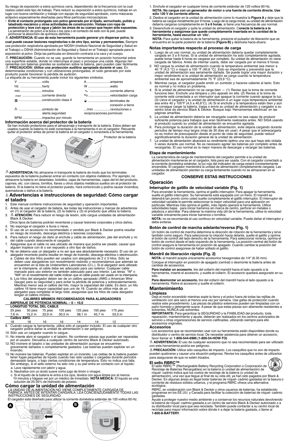 Cómo cargar la unidad de alimentación, Operación, Mantenimiento | Black & Decker 5106173-00 User Manual | Page 5 / 6