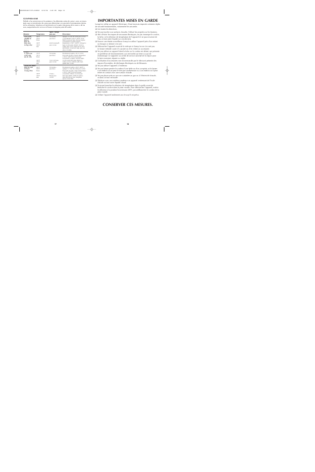 Importantes mises en garde, Conserver ces mesures | Black & Decker SK600 Series User Manual | Page 10 / 17