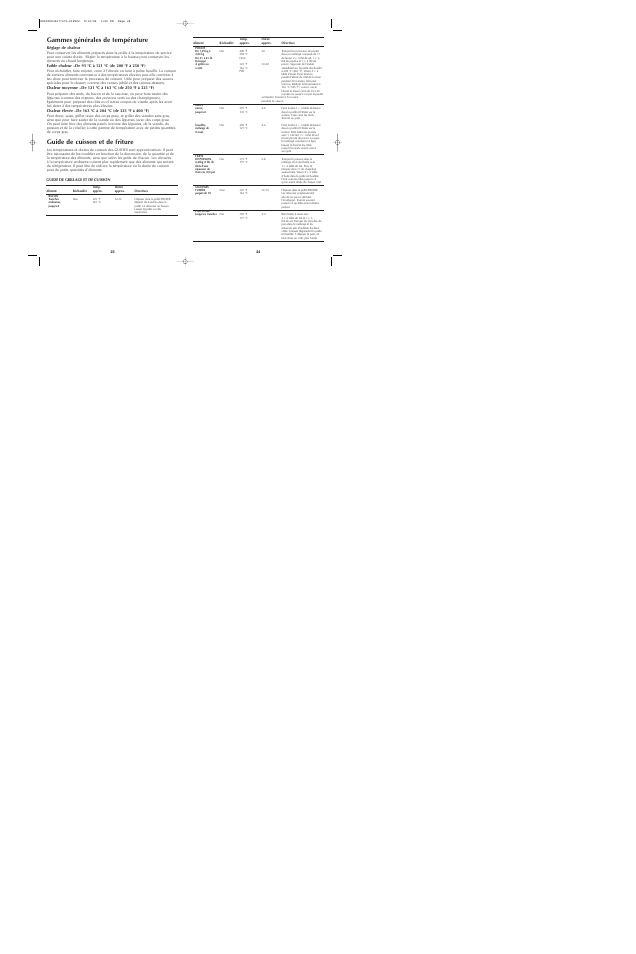 Gammes générales de température, Guide de cuisson et de friture | Black & Decker SK600 Series User Manual | Page 13 / 17