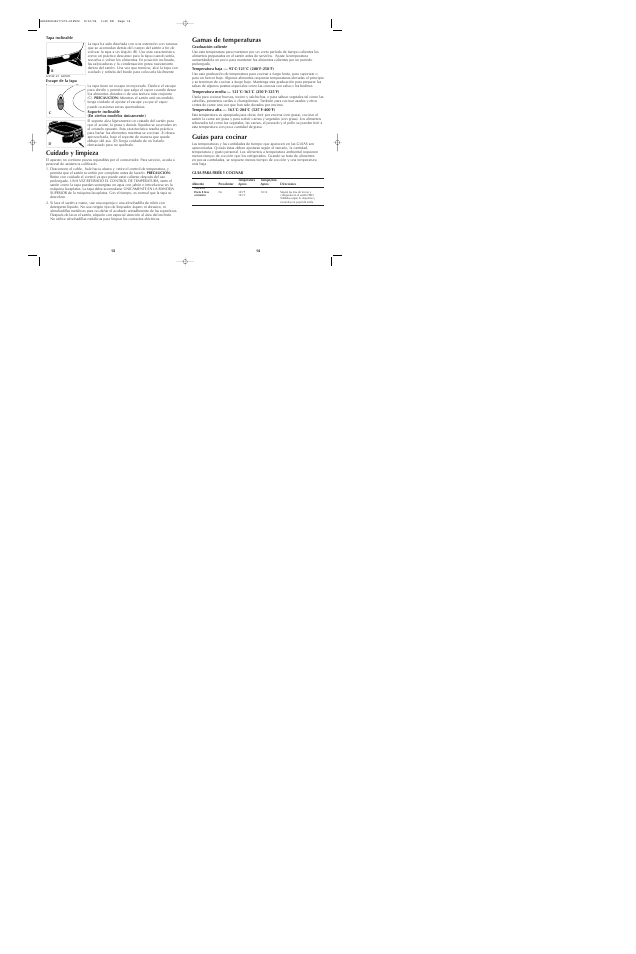 Cuidado y limpieza, Gamas de temperaturas, Guias para cocinar | Black & Decker SK600 Series User Manual | Page 8 / 17
