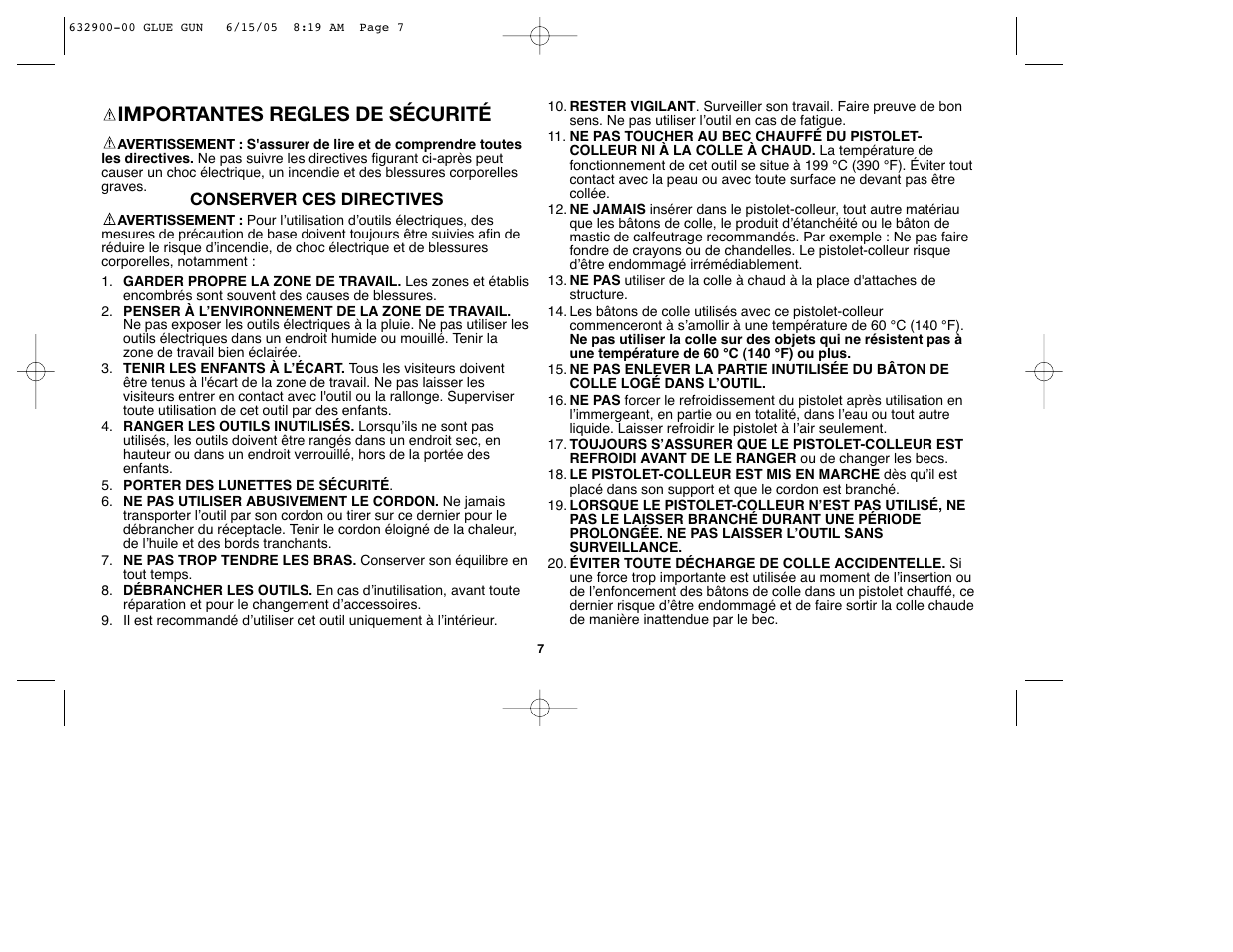 Importantes regles de sécurité | Black & Decker GG500S User Manual | Page 7 / 18