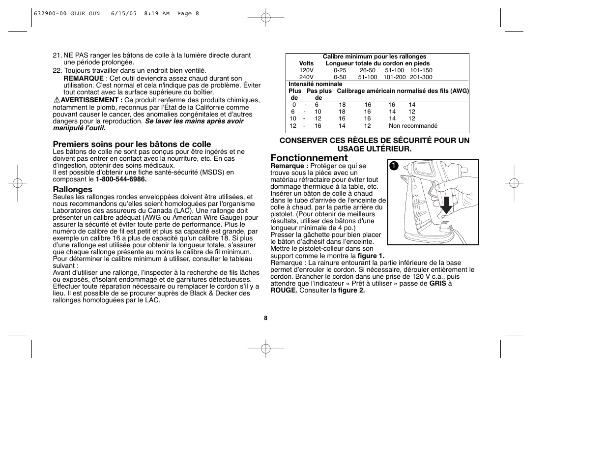 Fonctionnement | Black & Decker GG500S User Manual | Page 8 / 18