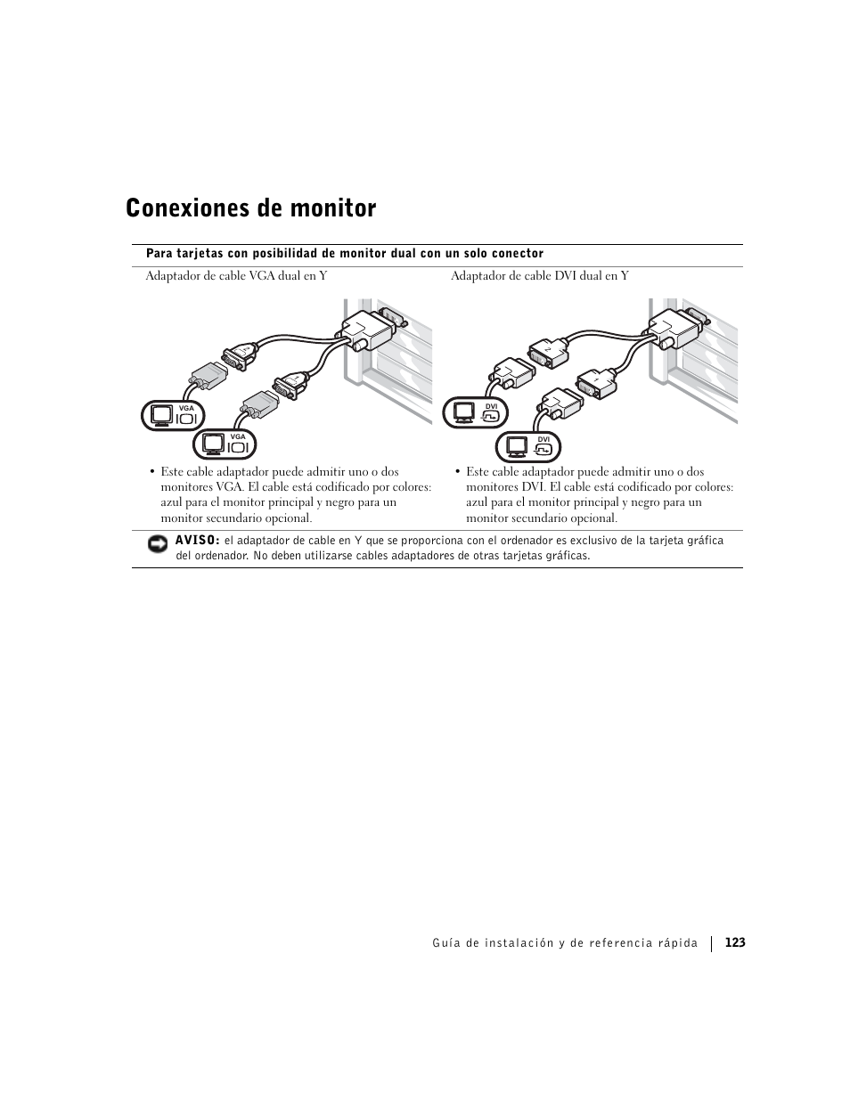 Conexiones de monitor | Dell Precision 360 User Manual | Page 123 / 146