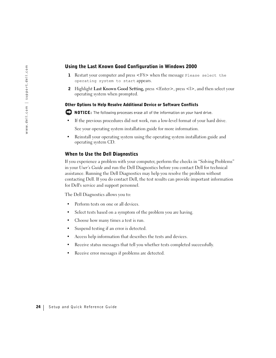 When to use the dell diagnostics | Dell Precision 360 User Manual | Page 24 / 146
