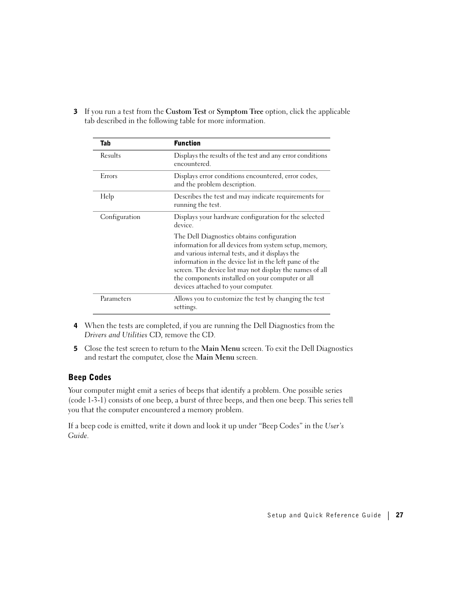 Beep codes | Dell Precision 360 User Manual | Page 27 / 146