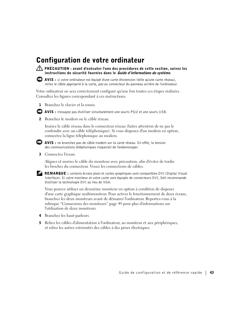 Configuration de votre ordinateur | Dell Precision 360 User Manual | Page 43 / 146