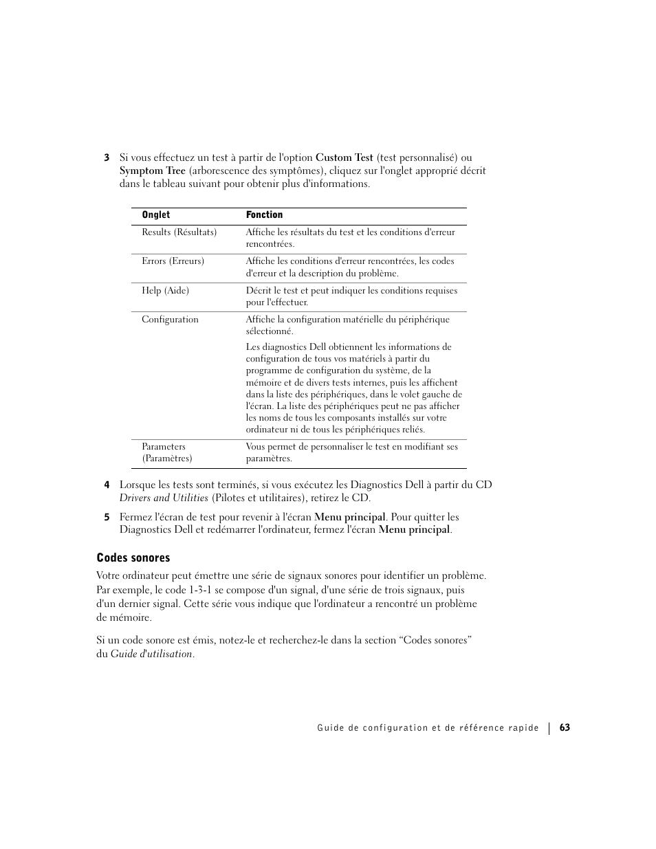 Codes sonores | Dell Precision 360 User Manual | Page 63 / 146