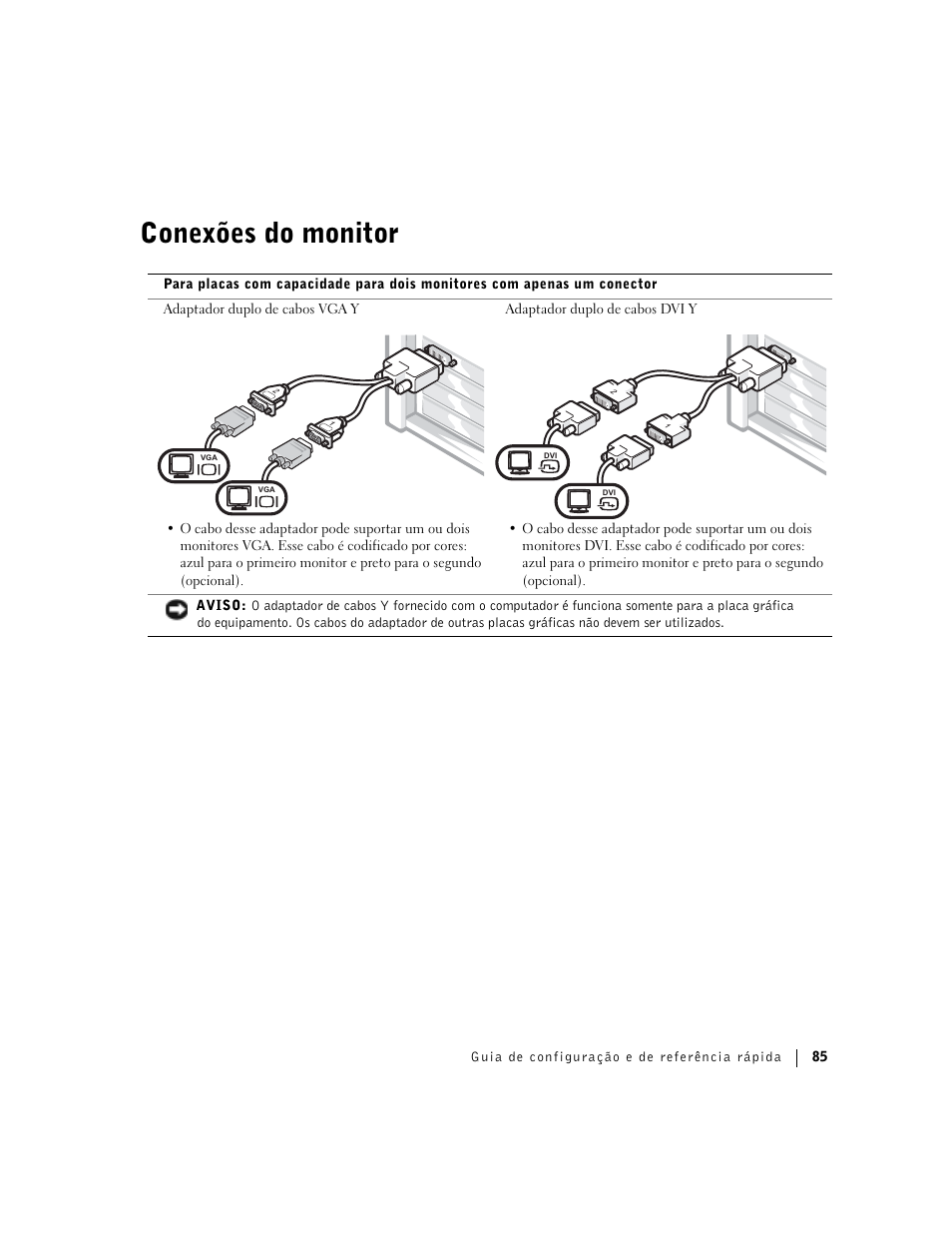 Conexões do monitor | Dell Precision 360 User Manual | Page 85 / 146
